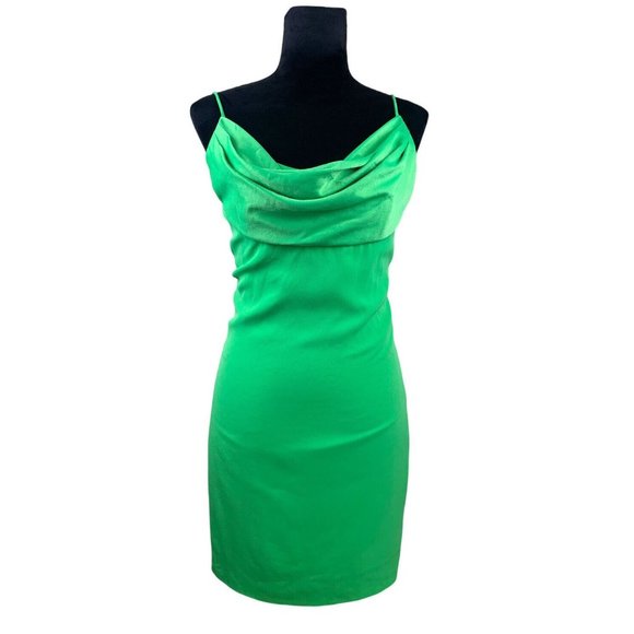A.J. Bari Neiman Marcus Retro 80-90’s Green Mini Dress Ruffled Scoop Neck SZ10 - Picture 1 of 11
